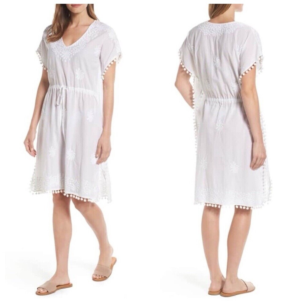 Velvet by Graham and Spencer Pom Poms Tassel Caftan Swim Cover Up Size XS/S